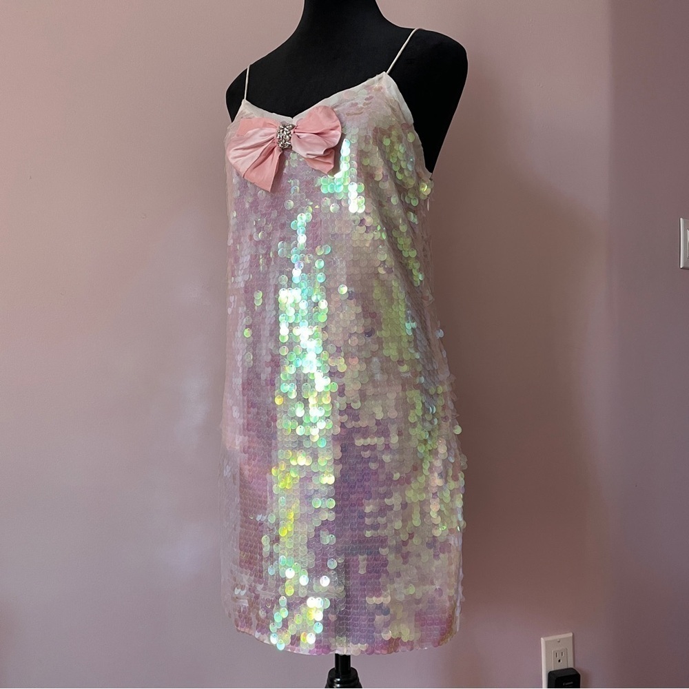 NEW! LoveShackFancy- Kumi Sequin Statement Dress Pink Iridescent Size Small - Picture 3 of 16
